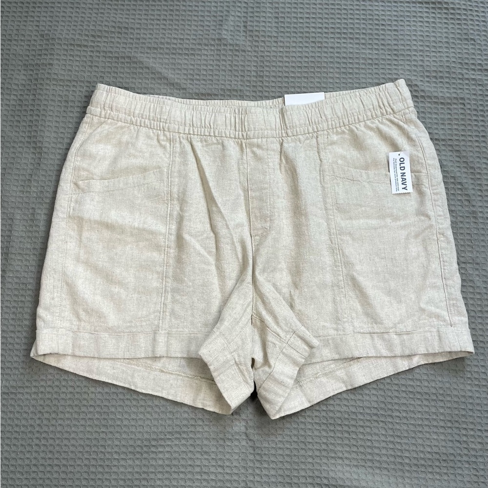 New Old Navy Linen Blend Shorts Large Womens High Rise Flax Tan Pull On